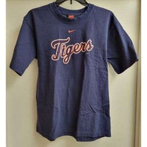 Nike Team Detroit Tigers Shirt Junior Size XL Baseball Navy Blue 19x26